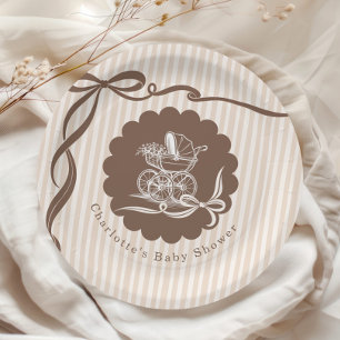 Plato De Papel Cafe Bebe Coffee Bow Cochecito de Bebé Shower de B