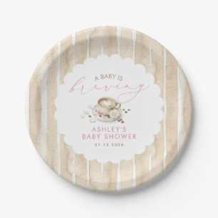 Plato De Papel Café Bebe con Lazo Rosa Baby Shower