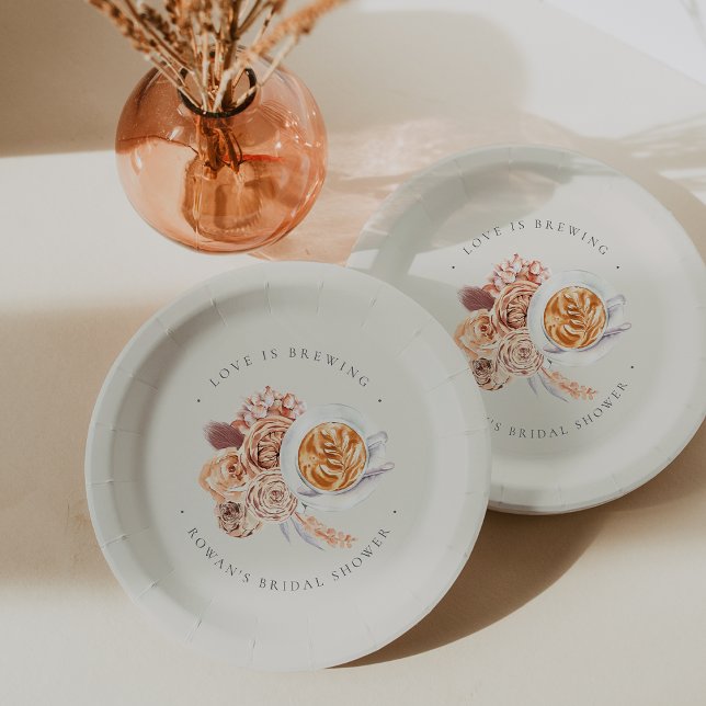 Plato De Papel Café Boho Floral "El amor se está preparando" duch (Subido por el creador)