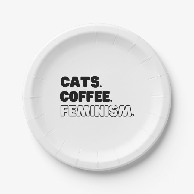 Plato De Papel Café de Gatos Feminismo (Anverso)