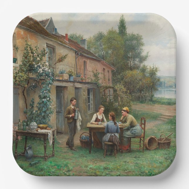 Plato De Papel Café en el jardín (paisaje francés) (Anverso)