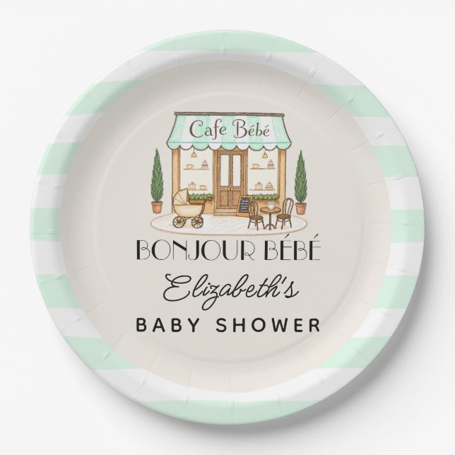Plato De Papel Café Francés Paris Bébé Baby Shower (Anverso)