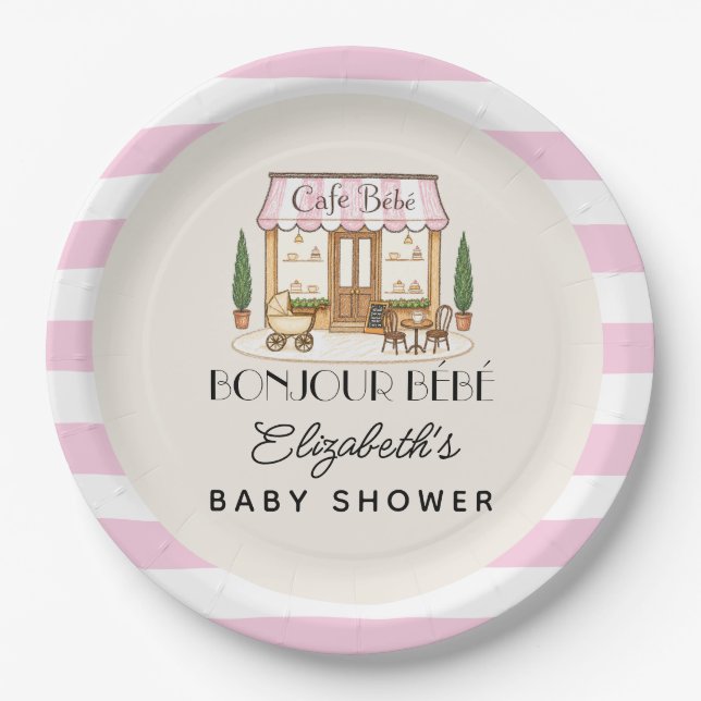 Plato De Papel Café Francés París Bebe Niña Baby Shower (Anverso)
