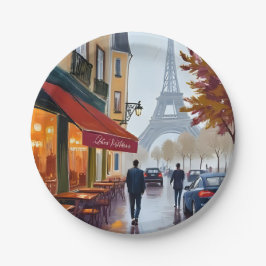 Plato De Papel Café Francés París Torre Eiffel Acuarela