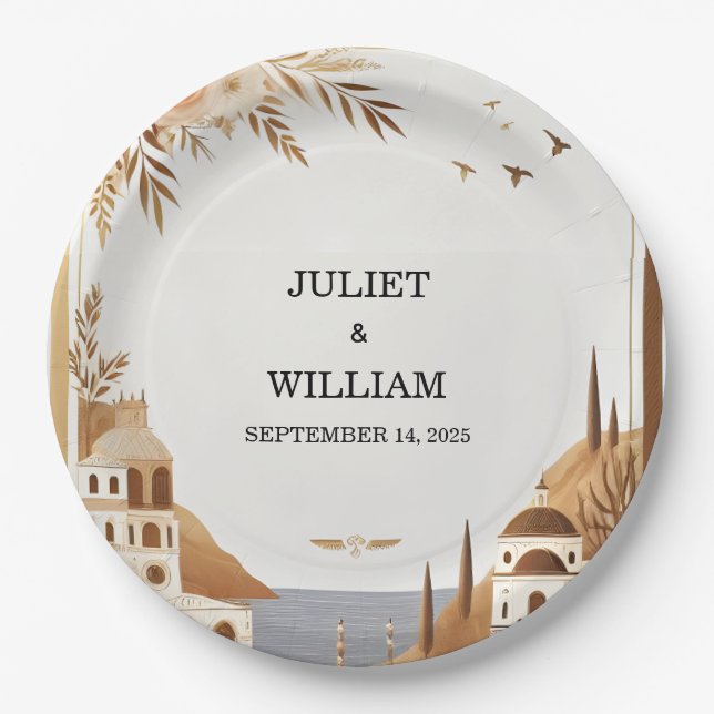 Plato De Papel Café italiano toscano Sorrento Casual Boda (Anverso)