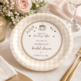Plato De Papel Café Love Is Brewing Boho Beige Personalizado