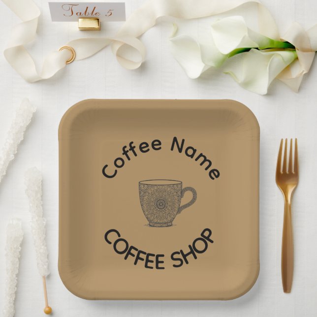 Plato De Papel Café moderno Café Café Café Café bar té Personaliz (Boda)