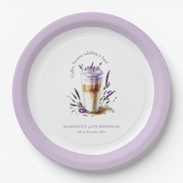 Plato De Papel Café simple personalizado Cumpleaños de Adultos (Anverso)