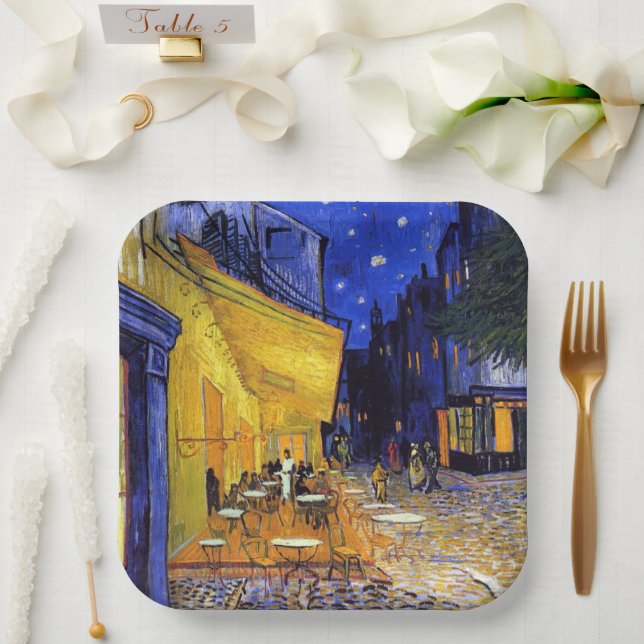 Plato De Papel Cafe Terrace Night Vincent van Gogh (Boda)