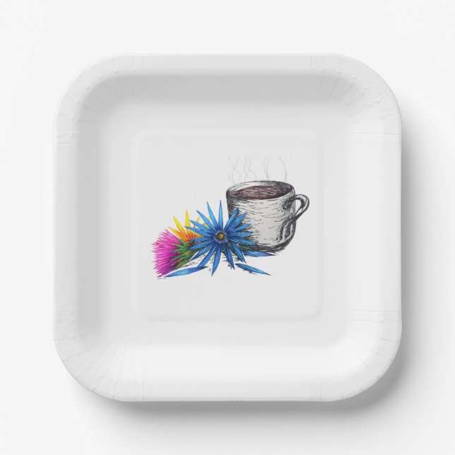 Plato De Papel Café y Flores Silvestres (Anverso)