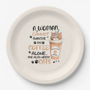 Plato De Papel Café y gatos - Arte Cute Kawaii