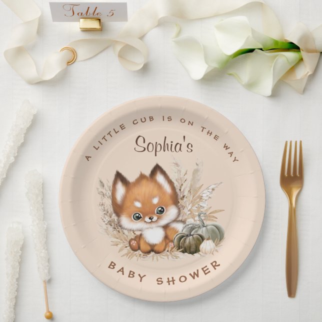 Plato De Papel Caída Baby Shower Little Fox Cub Placas de papel (Boda)