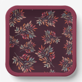Plato De Papel Caída Botánica Sale del Personalizable Borgoña
