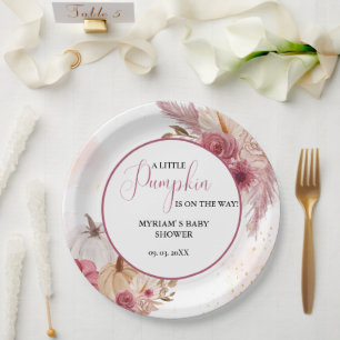Plato De Papel Caída Calabaza rosa Chica floral Bebé ducha