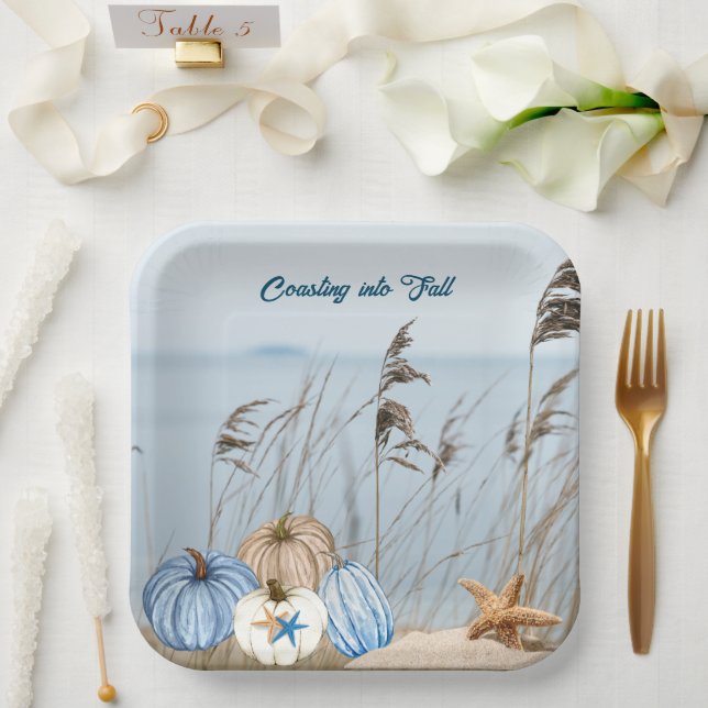 Plato De Papel Caída costera Calabazas azules y blancas y Starfis (Boda)