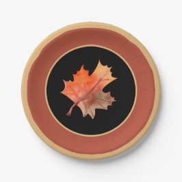 Plato De Papel Caída de hojas de arce botánicas y terracota negro