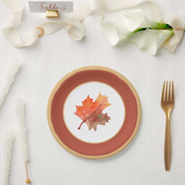 Plato De Papel Caída de hojas de arce botánico y franja de terrac (Boda)