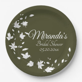 Plato De Papel Caída de la ducha de novia floral verde y blanca