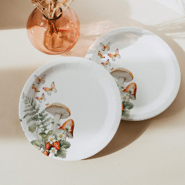 Plato De Papel Caída del bosque, pequeña ducha de bebé de setas