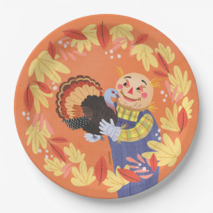 Plato De Papel Caída del espantapájaros del otoño y Turquía