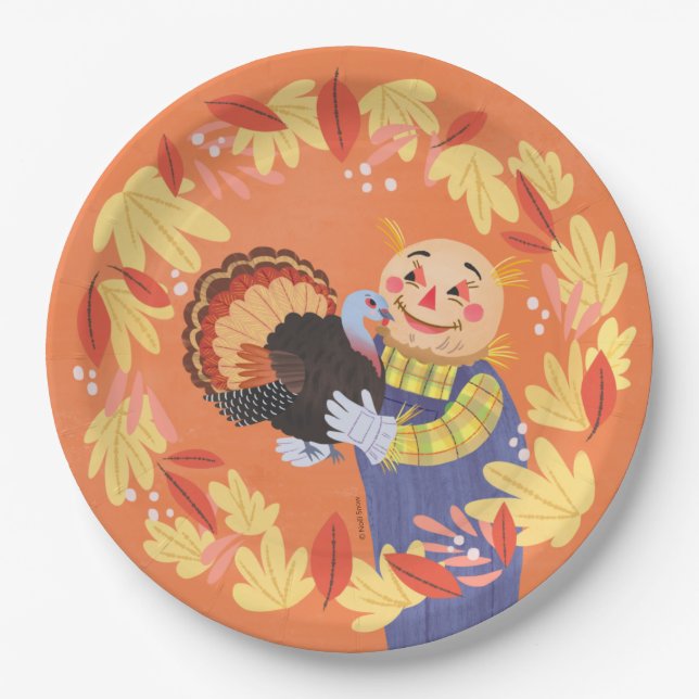 Plato De Papel Caída del espantapájaros del otoño y Turquía (Anverso)