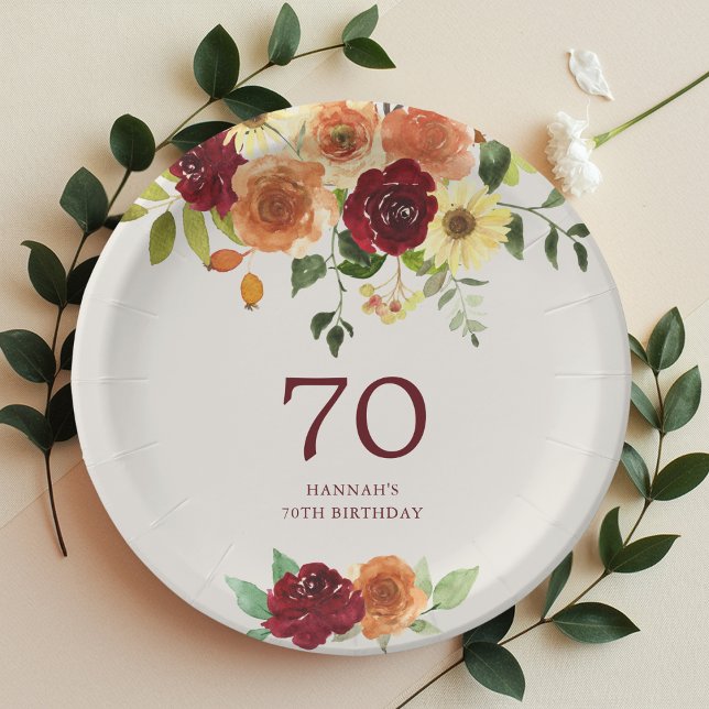 Plato De Papel Caída Elegante | Otoño Floral 70 cumpleaños (Subido por el creador)