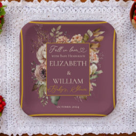 Plato De Papel Caída Enamorada Floral De Caída En Borgoña