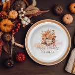 Plato De Papel Caída Floral Cottage Core Teacup Birthday Tea Fies<br><div class="desc">Sumérjase en la acogedora elegancia del otoño con nuestra colección de diseño "Fall Floral Cottage Core Teacup Birthday Tea Fiesta". Este encantador ilustracion está decorado con un delicado té blanco adornado con un elegante patrón de hojas, descansando con gracia en un platillo a juego. Alrededor de esta pieza central hay...</div>
