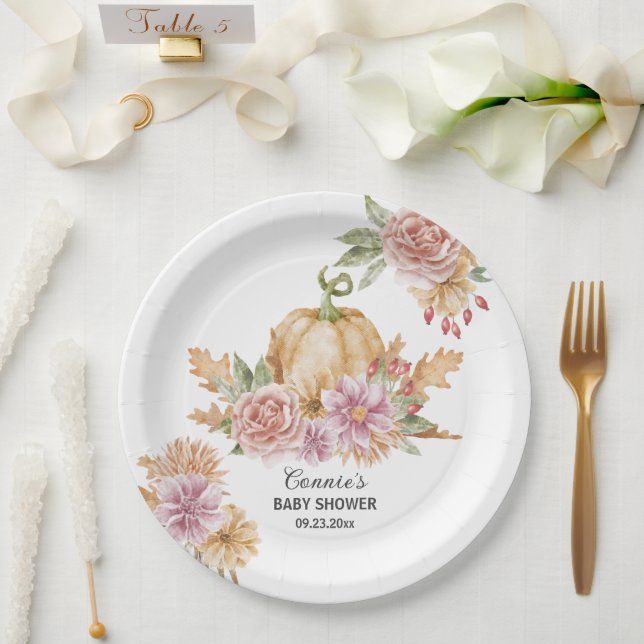 Plato De Papel Caída Floral Pequeña Calabaza en el camino a Baby  (Boda)