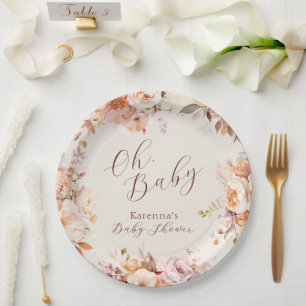 Plato De Papel Caída Floral Vintage Cream Oh Baby Shower