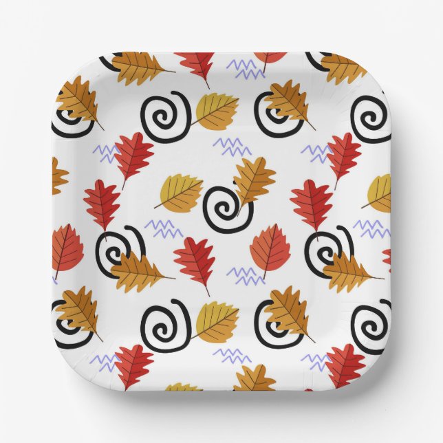 Plato De Papel Caída Multicolor Hojas geográficas (Anverso)