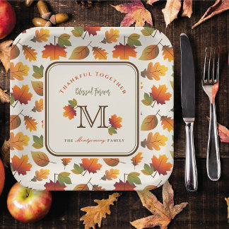 Plato De Papel Caída/Otoño Sale Familia Monograma Acción de Graci