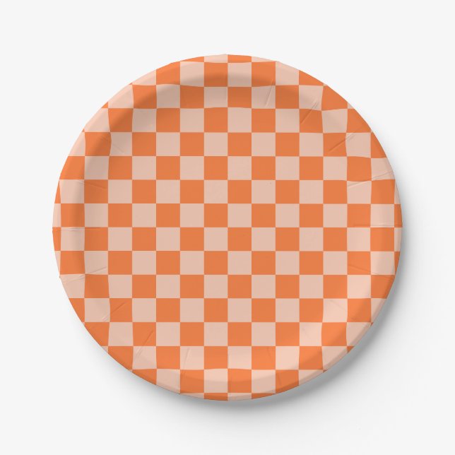 Plato De Papel Caída Retro Otoño Naranja Tartán Plaid (Anverso)