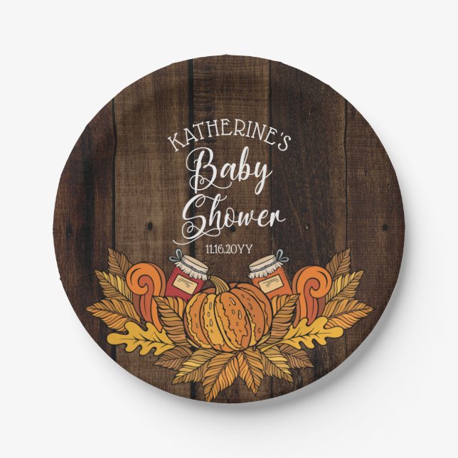 Plato De Papel Caída Rusa | Calabaza otoñal |Deja Baby Shower (Anverso)