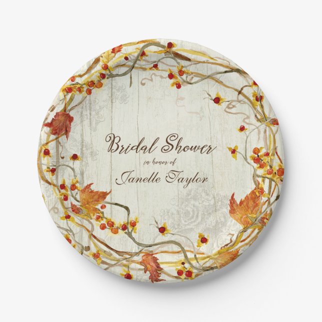 Plato De Papel Caída Rústica del País Boho Ducha Bridal Otoño (Anverso)