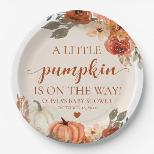 Plato De Papel Caída Una Calabaza Pequeña está en camino Baby Sho