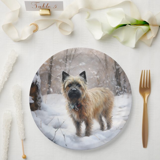 Plato De Papel Cairn Terrier Deja que nieve Navidad (Boda)