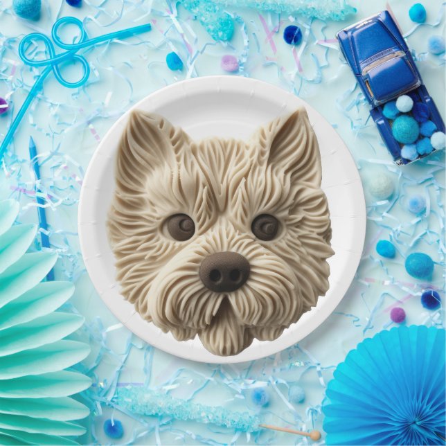 Plato De Papel Cairn Terrier inspirado en 3D (Fiesta)