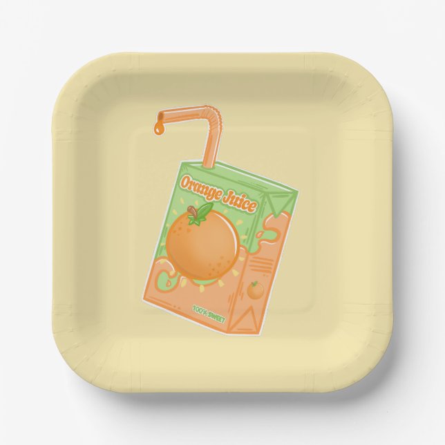 Plato De Papel Caja de jugo naranja Amarillo (Anverso)