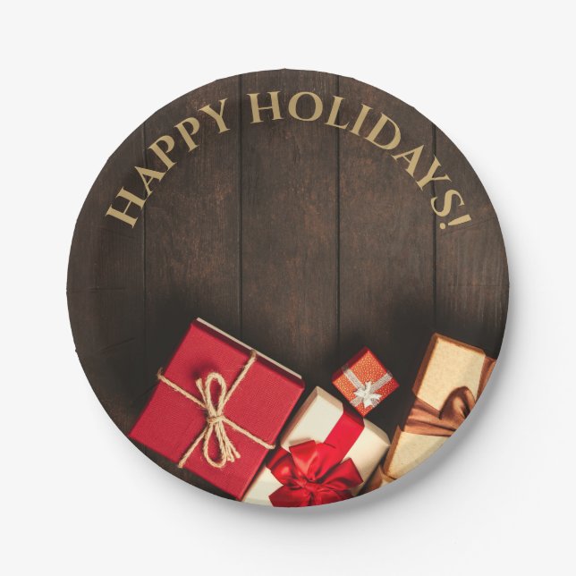 Plato De Papel Caja de Regalos Rústicos, Navidades (Anverso)