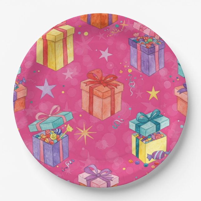 Plato De Papel Cajas con caramelos, de Natasha Us (Anverso)