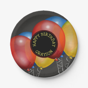 Plato De Papel Cajón retro y globos Feliz cumpleaños