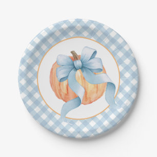 Plato De Papel Calabacita pastel azul a cuadros primer cumpleaños