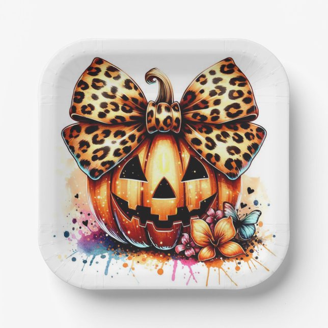 Plato De Papel Calabaza acuarela con arco (Anverso)