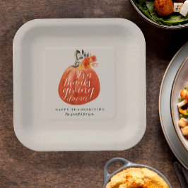 Plato De Papel Calabaza acuarela del Día de Acción de Gracias oto