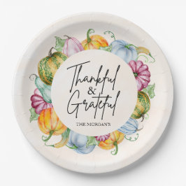 Plato De Papel Calabaza acuática agradecida y grata de otoño