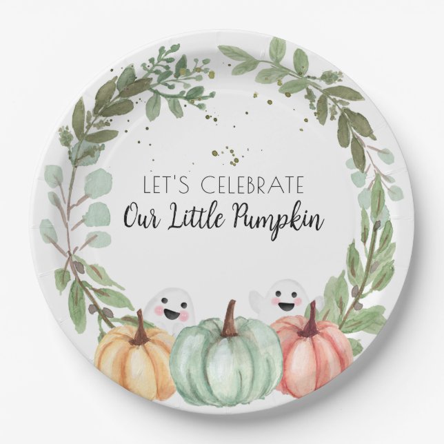 Plato De Papel Calabaza acuática Baby Shower Cute Halloween (Anverso)