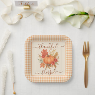 Plato De Papel Calabaza agradecida y bendita   Acción de Gracias 