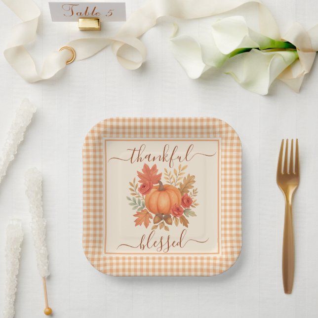Plato De Papel Calabaza agradecida y bendita | Acción de Gracias  (Boda)