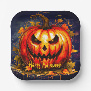 Plato De Papel Calabaza asquerosa de Halloween Night